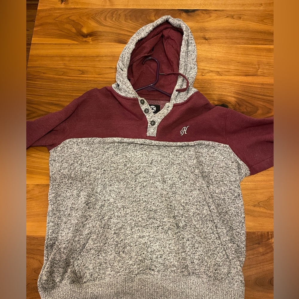Hooey Men's “Jimmy” Red Rust Grey Hoodie Sweatshirt Button Medium